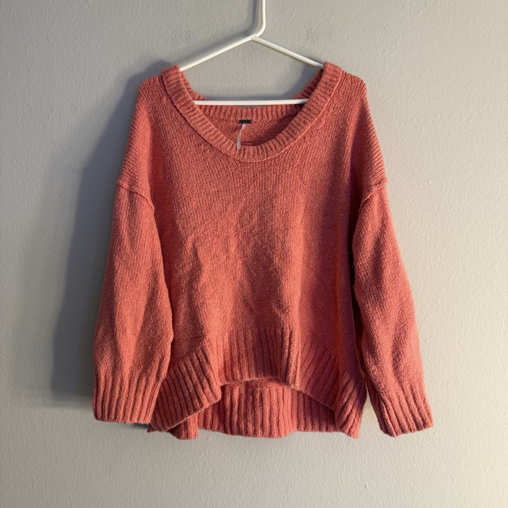 Free People Womens Oversized Sweater Pink Mauve V‎ Neck Sz XS Soft